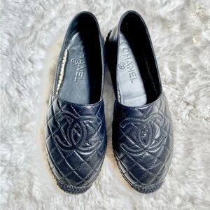 💋 CHANEL: Black Leather Espadrille Double Stack | Authentic NWOT
